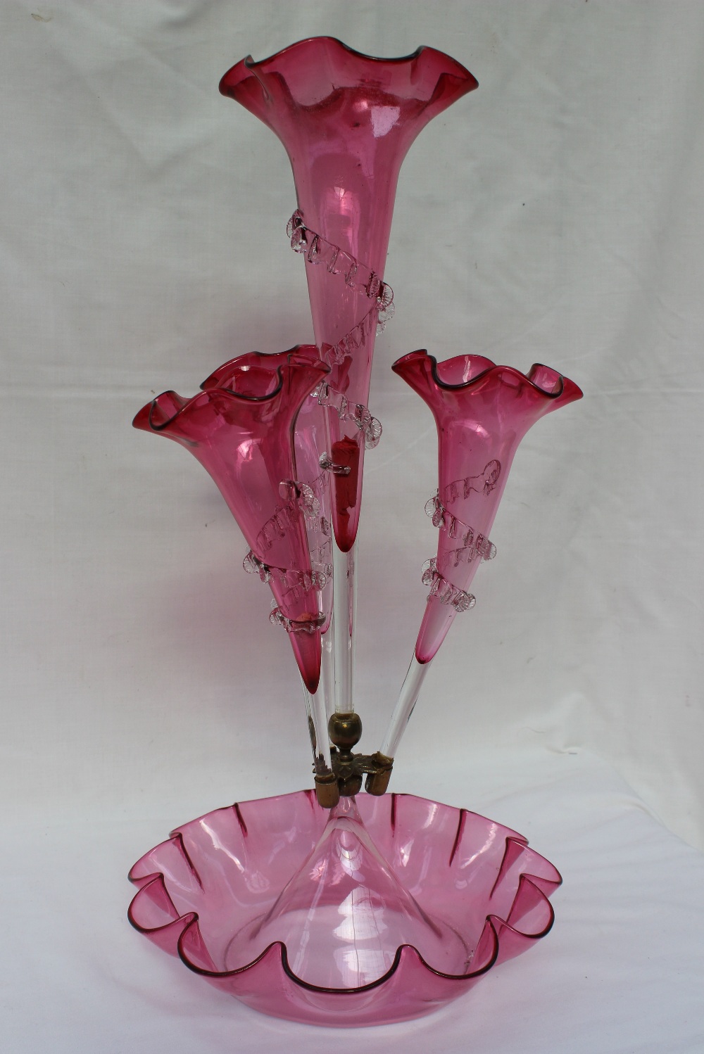 A Victorian cranberry glass epergne, - Image 2 of 4