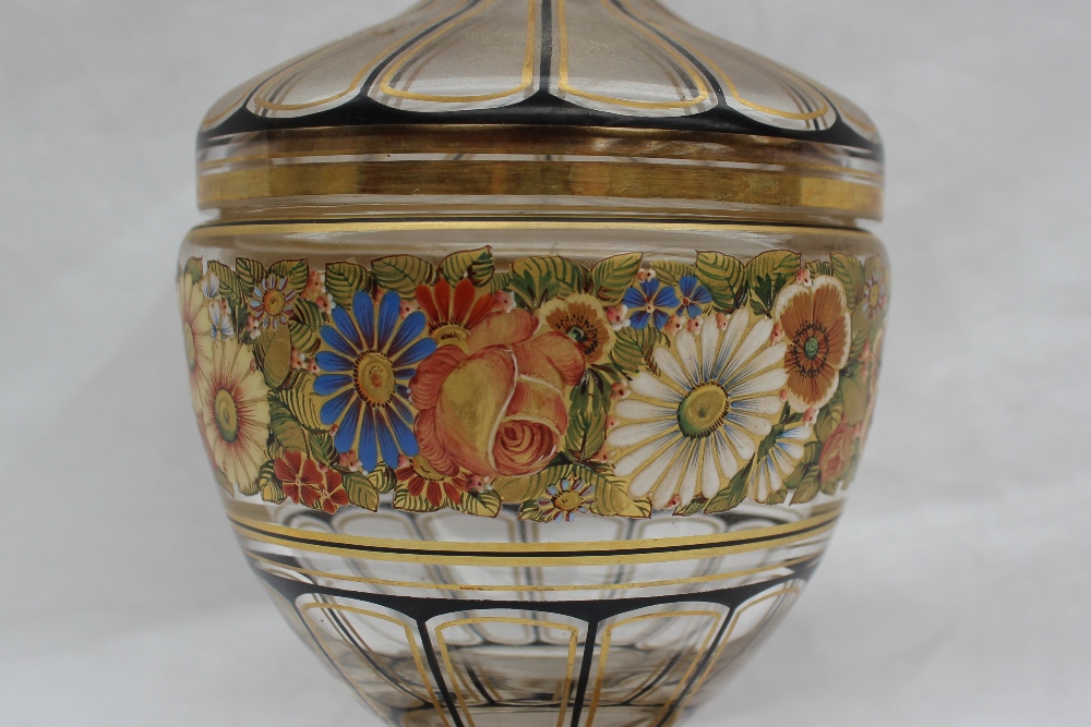 A 19th century glass vase and cover with gilt highlighted panels, - Image 2 of 3