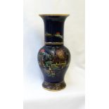 A Carlton Ware Mikado pattern baluster vase with enamelled decoration to a mottled blue ground,