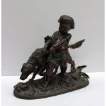 Auguste Joseph Peiffer A small boy trying to restrain a hunting dog A bronze Signed "Peiffer" 30cm