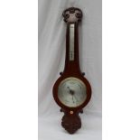 A Victorian mahogany banjo barometer, with a leaf and C scroll top, mercury thermometer,