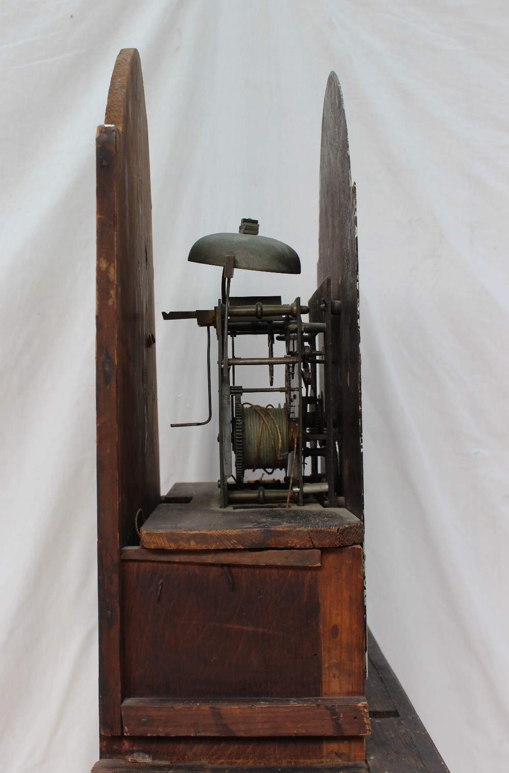 A 19th century oak longcase clock, the hood with a broken swan neck pediment and fluted columns, - Image 4 of 4