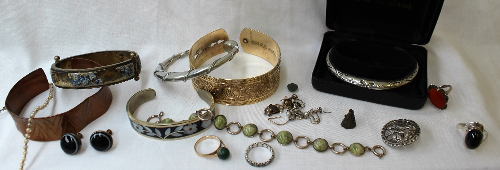 Assorted costume jewellery including bead necklaces, watches, bangles, goliath open faced watch, - Image 3 of 6