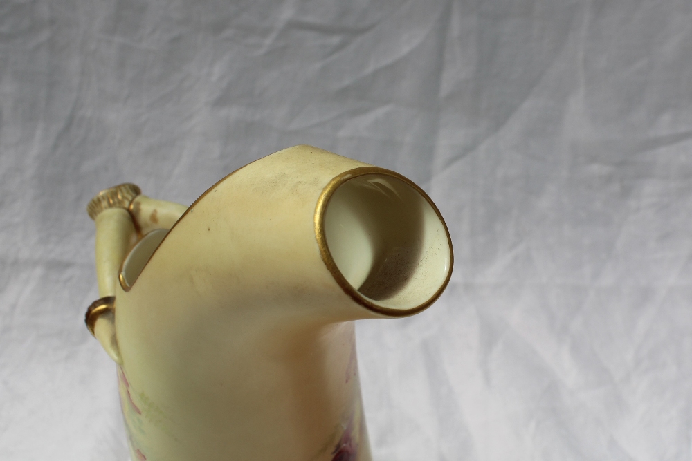A Royal Worcester porcelain ewer with a faux antler handle transfer and infil decorated with flower - Image 4 of 6