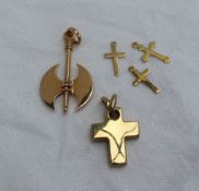 Four 9ct yellow gold cross pendants,