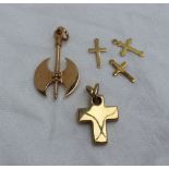 Four 9ct yellow gold cross pendants,