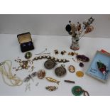 Assorted costume jewellery including cufflinks, earrings, cameo bracelet, brooches, pendants,