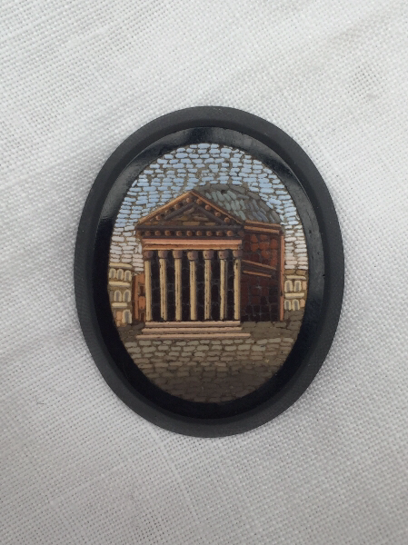 A micromosaic panel possibly depicting the Pantheon in Rome, 3cm x 2.