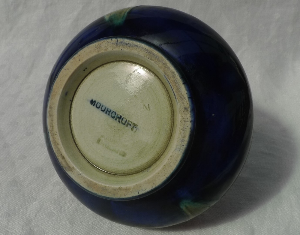 A Moorcroft vase of squat baluster form, decorated with orchids to a blue and green ground, - Image 3 of 3