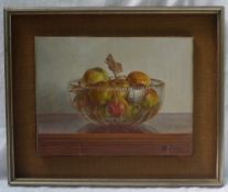 Thomas Rathmell Still life study of a glass bowl of apples Oil on canvas Initialled and inscribed
