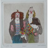 Gillian Lawson Clowns A coloured etching Artist proof Signed in pencil to the margin 14 x 14cm