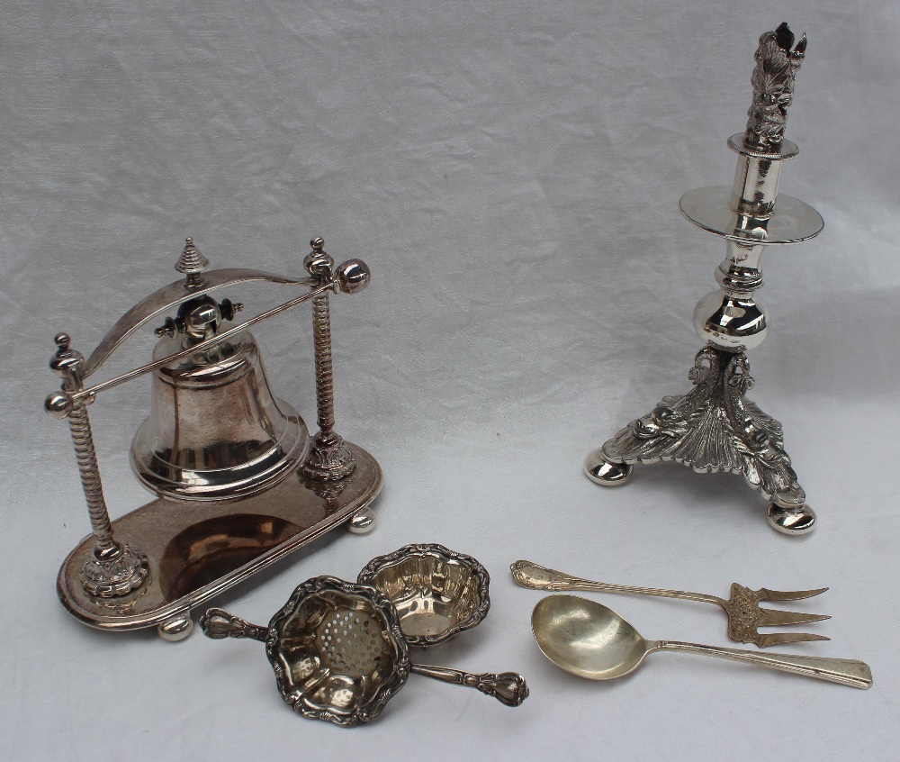 A white metal desk bell, together with a white metal table centrepiece silver toasting fork, - Image 2 of 3