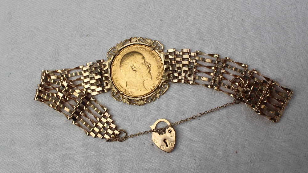 An Edward VII gold sovereign dated 1906, in a 9ct yellow gold bracelet mount, - Image 2 of 2