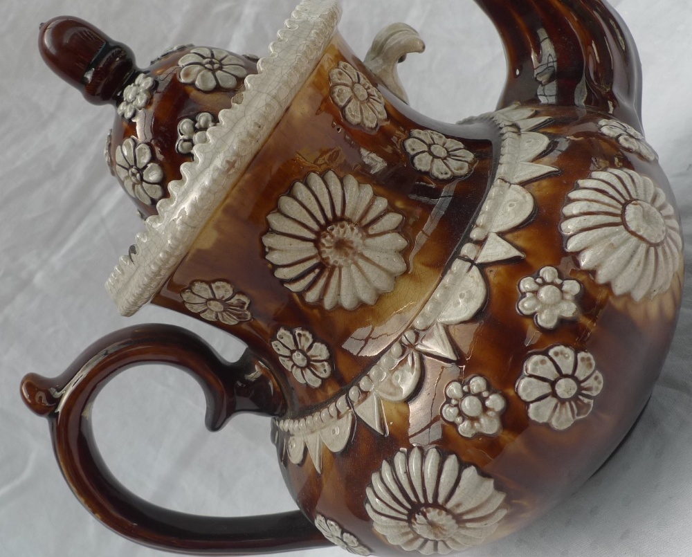 A 19th century pottery bargeware tea pot, with a treacle brown glaze, - Image 3 of 7