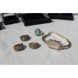 A collection of diamond and semi precious gem set 9ct gold dress rings,