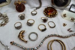 Assorted costume jewellery including earrings, necklaces, pendant, brooches, rings, watches,