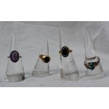 An 18ct gold and onyx signet ring together with an amethyst and silver ring an 18ct gold banded