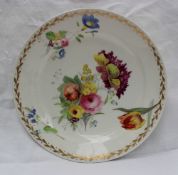 A Swansea porcelain plate, the plain rim with a gilt leaf and floral decorated border,