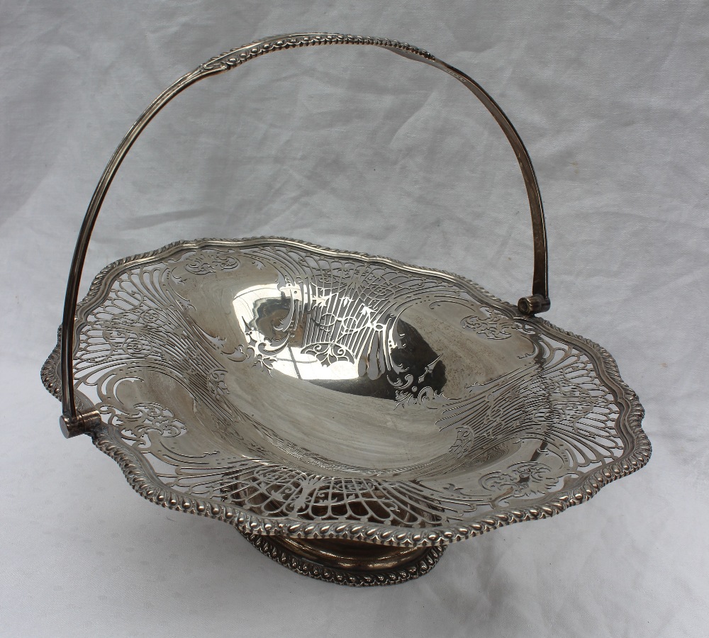 A George V silver swing handled cake basket, - Image 2 of 5