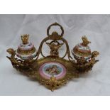 A 19th century French porcelain and gilt metal desk standish,