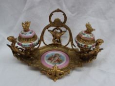 A 19th century French porcelain and gilt metal desk standish,