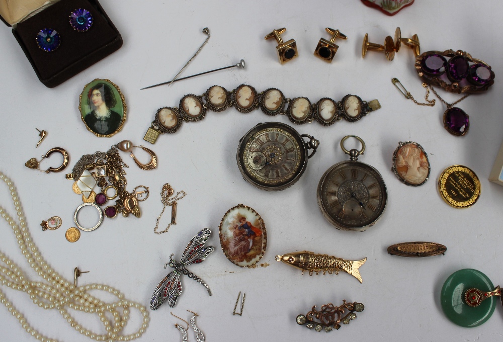 Assorted costume jewellery including cufflinks, earrings, cameo bracelet, brooches, pendants, - Image 3 of 3