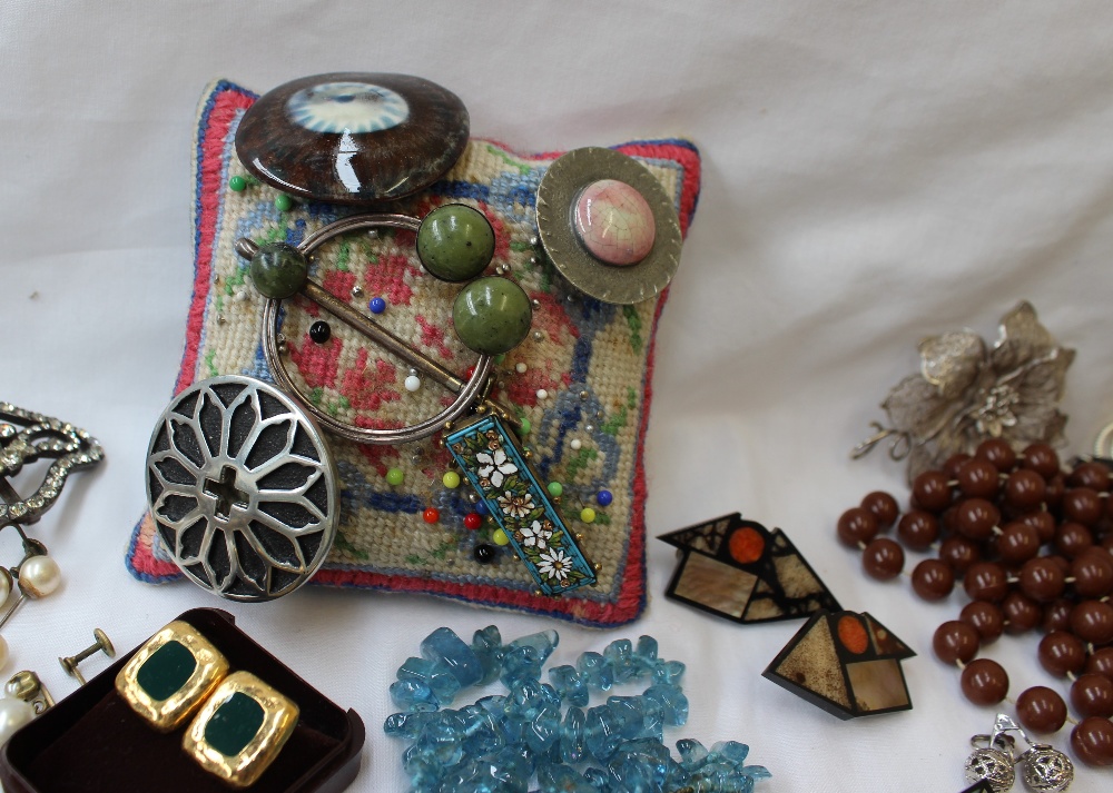 Assorted costume jewellery including bead necklaces, watches, bangles, goliath open faced watch, - Image 6 of 6