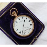 A 9ct yellow gold open faced keyless wound pocket watch,