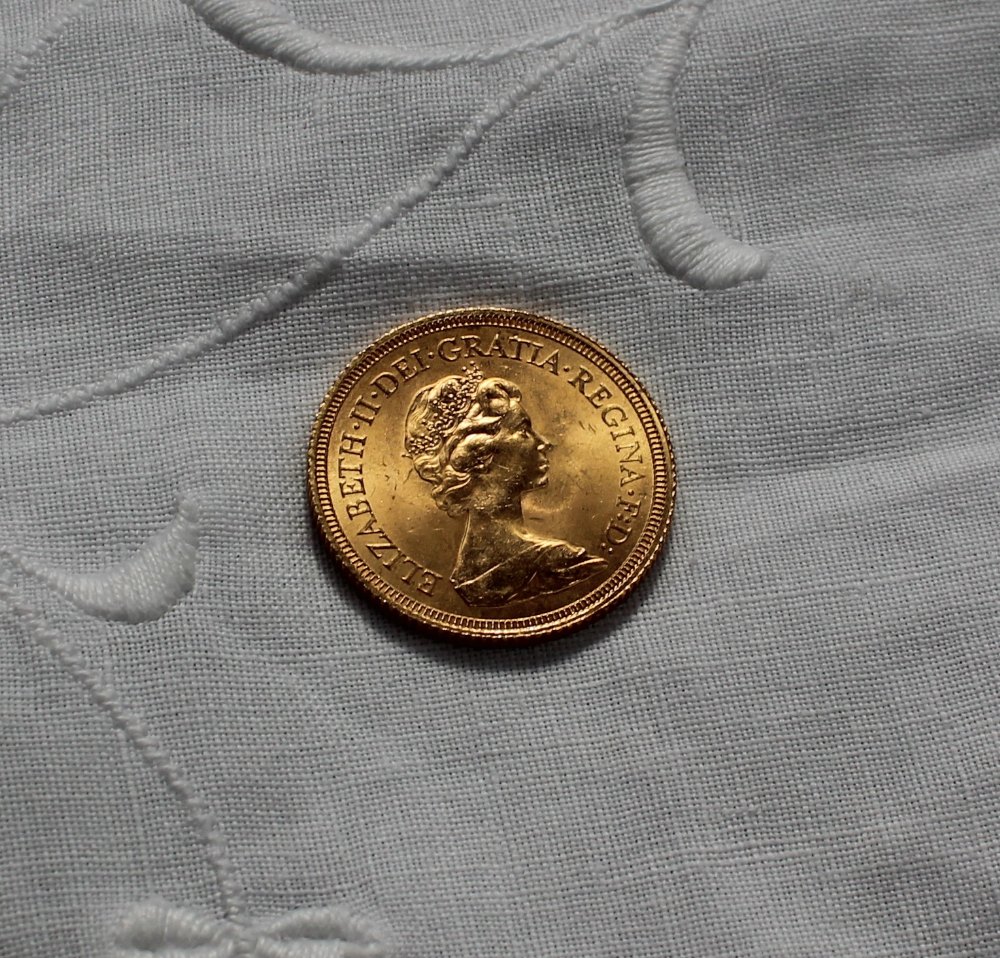 An Elizabeth II gold sovereign dated 1974
