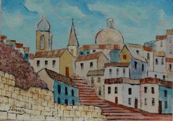 Jack Jones A Spanish town scene Oil on board Signed and dated '90 12.5 x 17.