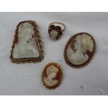 A shell cameo brooch depicting a lady in profile,