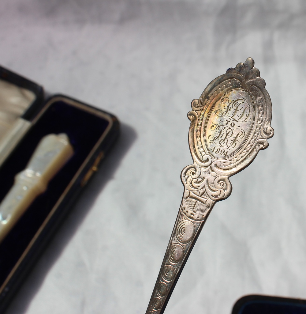 A Victorian silver spoon, the handle engraved and initialled, Birmingham, 1876, George Unite, - Image 3 of 3