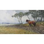 Mary S. Hagarty Ploughing the fields Watercolour Signed 20.5 x 38.