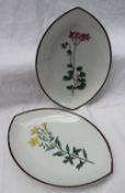 Two Swansea creamware botanical pointed oval dishes,