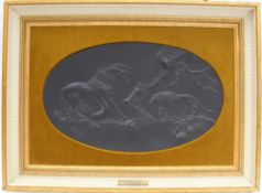 A Wedgwood black basalt plaque depicting `The Frightened Horse` after the original modelled in 1780