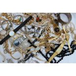 Assorted costume jewellery including watches, dress rings, bracelets, bangles, faux pearls,