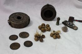 Property of a Viscount: A Tibetan white metal Gau prayer box of circular form decorated to the top