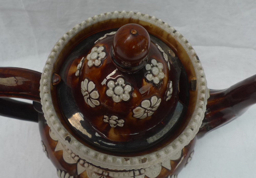 A 19th century pottery bargeware tea pot, with a treacle brown glaze, - Image 4 of 7