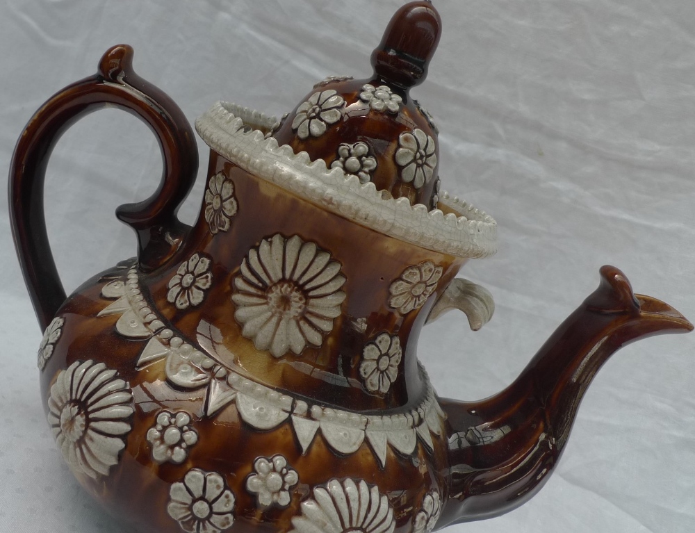 A 19th century pottery bargeware tea pot, with a treacle brown glaze, - Image 2 of 7