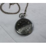 A silver Albert chain together with a war issue open faced pocket watch,