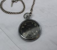 A silver Albert chain together with a war issue open faced pocket watch,