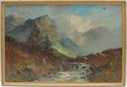 Aubrey Ramus A river running through a valley Oil on canvas Signed 50 x 75cm