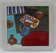 Victoria Malcolm Still life with bowl and jug Acrylic and oil on board Signed 28.5 x 29.