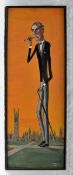 Paul Shreder Full length self portrait in black tie Oil on board Signed and dated 1961 91.5 x 32.