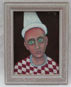 Jack Jones Head and shoulders portrait of a clown Oil on board Signed and dated '92 19 x