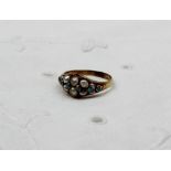 A Victorian pearl and turquoise ring, of pointed oval form, to a yellow metal setting and shank,