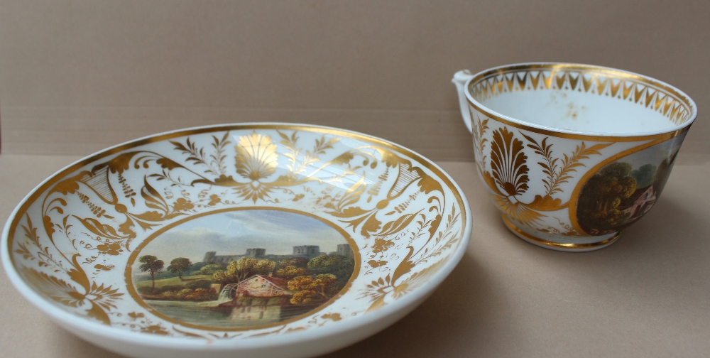 A Derby porcelain tea cup and saucer, with gilt decorated anthemions, - Image 2 of 4