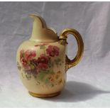 A Royal Worcester flat back jug, decorated with flower heads and leaves to an ivory ground,