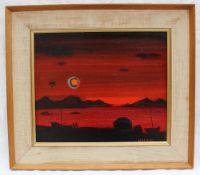 Fred Uhlman Red sky Oil on board Signed 24 x 29cm Attic Gallery label verso ***Artist resale