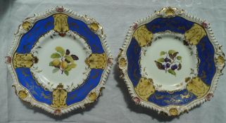 A pair of 19th century Rockingham porcelain plates with a shell and scroll moulded rim,